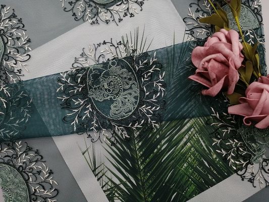60 yardas de tela de Tulle Mesh Party Green Embroidered Lace
