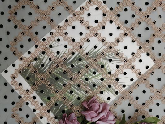 tela de Dot Embroidery Flocked Tulle Mesh de la polca del 125cm