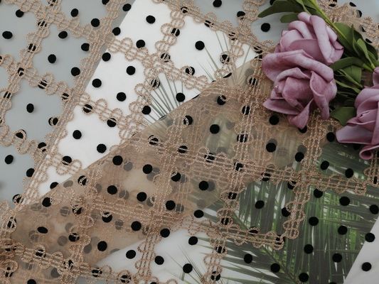 tela de Dot Embroidery Flocked Tulle Mesh de la polca del 125cm