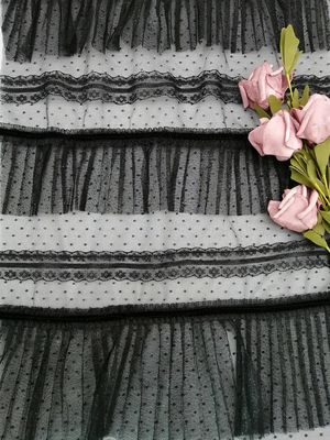 Dot Foil Printing Pleated Crinkle negro Mesh Crushed Tulle Fabric