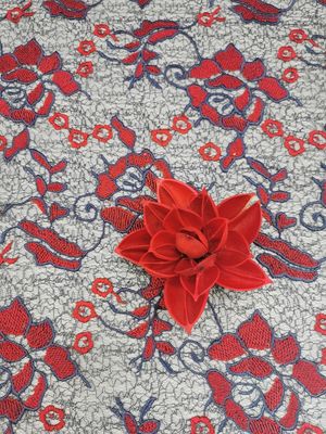 Vestido femenino coloreado floral grande rojo de la tela del cordón del ganchillo del bordado