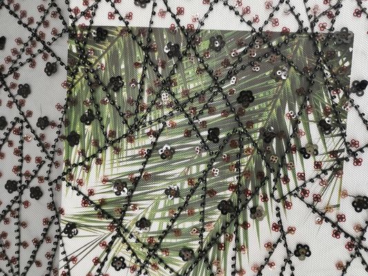 Lentejuela bordada gota multicolora Mesh Fabric del cordón