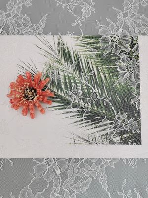 Tela floral el 145CM blanca de nylon de Tulle Mesh Fabric Embroidery Soft Lace del cordón del 100%
