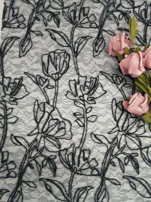 Malla floral negra atada de Tulle de la flor de la tela del cordón del bordado 3D