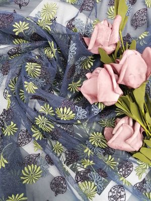 Bordado coloreado tela floral Tulle metálica de la gasa del cordón 3D del 125CM