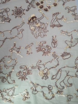 Lentejuela de la malla del cordón del vestido de la muchacha de la tela bordada de la lentejuela del color de Champán