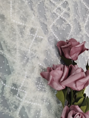la lentejuela de la flor 3D bordó la tela neta nupcial del cordón de Tulle de la tela con la lentejuela