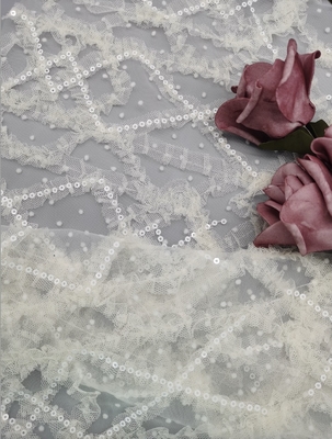 la lentejuela de la flor 3D bordó la tela neta nupcial del cordón de Tulle de la tela con la lentejuela