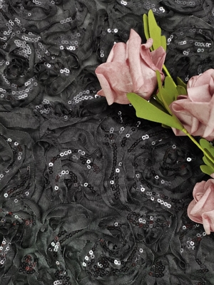Negros bordados atan la lentejuela de gama alta de la tela para el vestido de noche