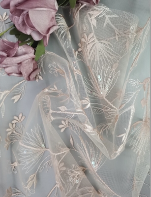 La lentejuela de gama alta francesa rosa clara 3d bordó la tela del cordón de Tulle de la tela