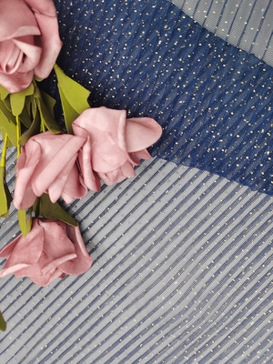 Brillo Tulle Mesh Pleating Foil Printed Fabric de la marina de guerra