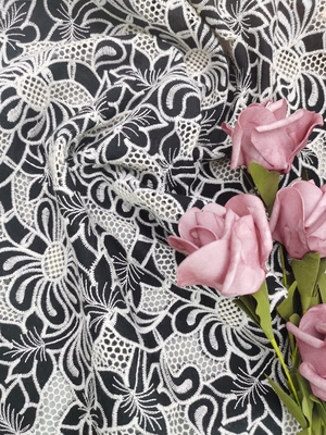 El AZO Tulle libre Mesh Printed Lace Fabric Black molió la congregación blanca