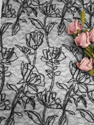 El estampado de flores atado negro bordado ata anchura de la tela el 129cm