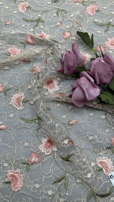 Tejido de encaje 100% de algodón de bordado Floral Elegante Tejido de bordado para vestido de fiesta