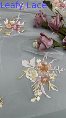 Tejido floral 3D Sequin Elegante y Respirante Tejido de malla de encaje Tejido de ocasión de lujo Tejido de noche