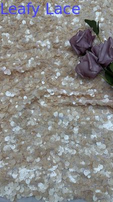Tela de encaje bordado con lentejuelas 100% poliéster Lujo para vestido de novia