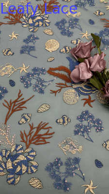 Tejido de pañuelo de color marino para fábrica de lujo bordado a pista