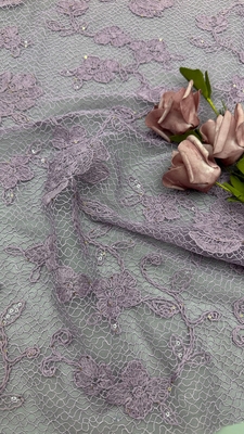 Tejido de encaje bordado con hojas, malla, producto de fábrica, lujo para vestidos de novia y vestidos de gala