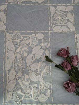 Paño floral de Tulle del algodón del bordado de la cama atada beige de la tela