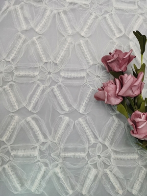 Tela floral blanca Mesh Cording Embroidery del cordón de la tela 3D del cordón del ganchillo